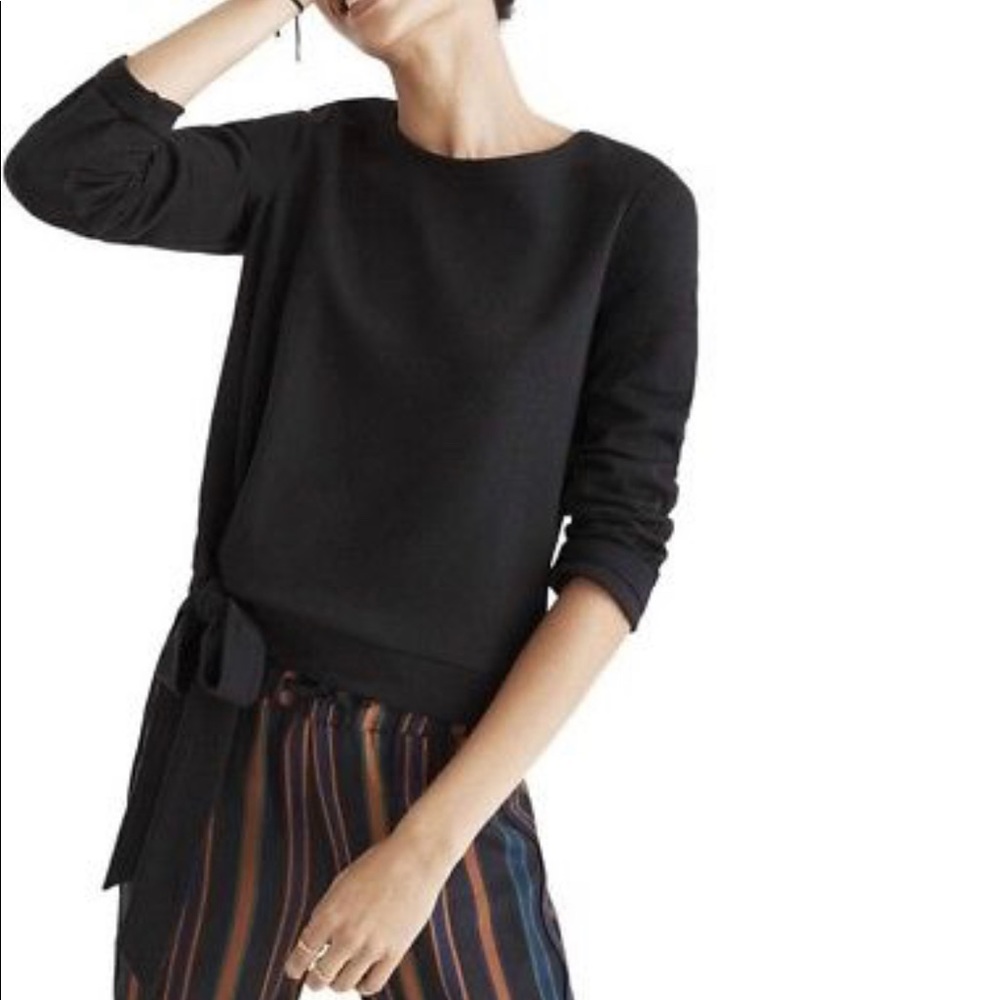 Madewell Black Side Tie 3/4 Sleeve Crop Shirt, S
